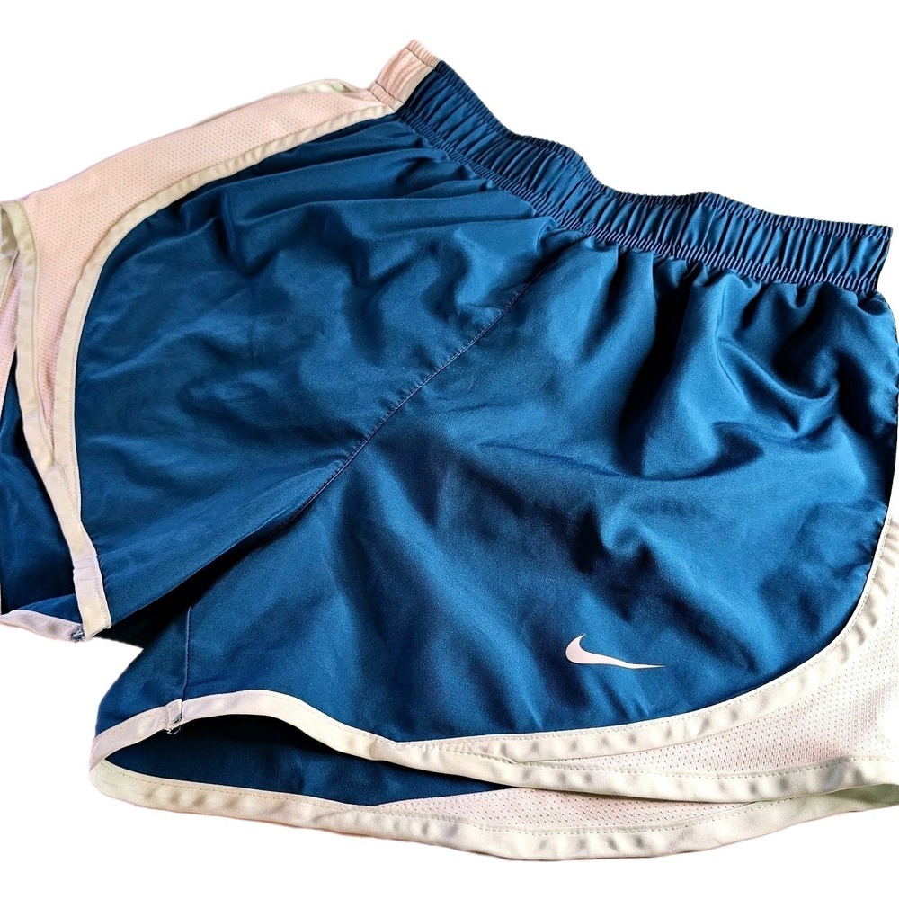 Nike Dri Fit Women Running Shorts Teal Blue White Trim Athletic Workout Gym XS